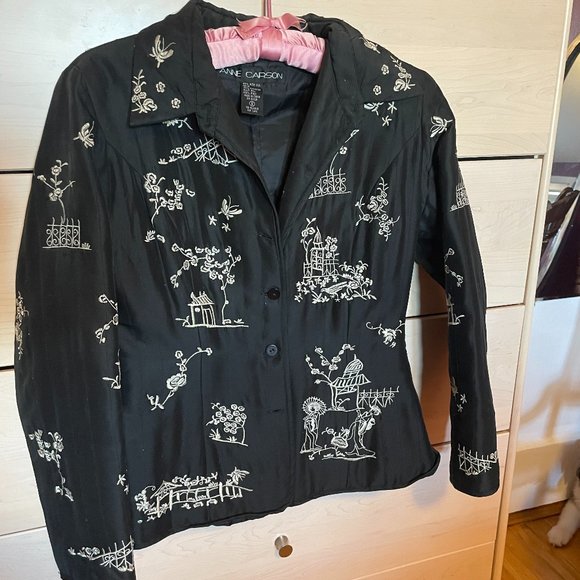 Anne Carson Jackets & Coats Anne Carson Black And White Oriental Style Quilted Jacket Size